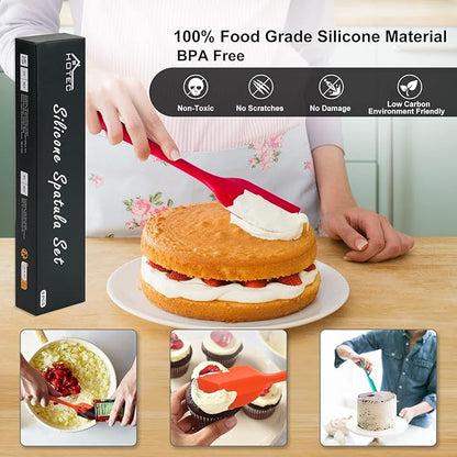 HOTEC BPA Free Heat Resistant Silicone Spatula Set Kitchen Utensils for Baking Cooking Mixing Non Stick Cookware Food Grade Dishwasher Safe (Multi-Color) Set of 9 - Image 3