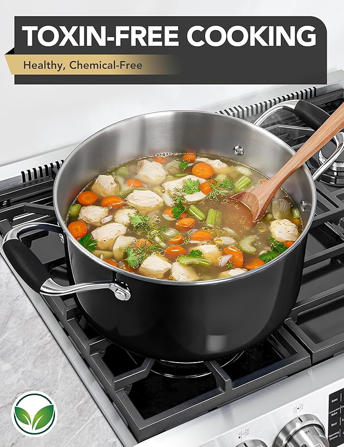 MICHELANGELO Stainless Steel Cooking Pot - 6 Quart Soup Pot with Lid, Non-Toxic Stockpot Induction Compatible, Oven & Dishwasher Safe, Black Exterior - Image 8