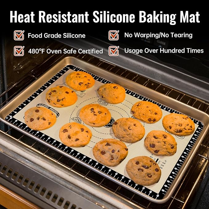 Extra Thick Silicone Baking Mat with 10 Easy Recipes,Silicone Mat for Baking, Non Stick Pastry Mat for Dough Rolling, Macaron, Cookie, bread, Pizza, Fondant/Pie Crust, Oven& Dishwasher Safe - Image 5