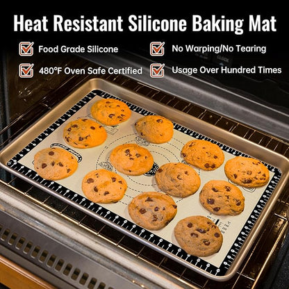 Silicone Baking Mat with 10 Recipes, Non Stick Silicone Pastry Mat, Kneading Dough Rolling Mat Silicone Mats for Baking Cookie, bread, Pizza, Surdough, Extra Thick Oven Mat & Dishwasher Safe - Image 6