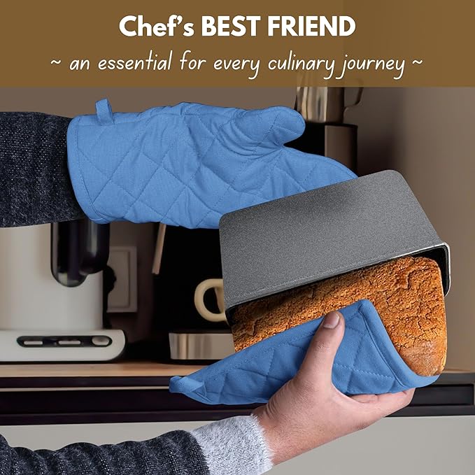 Native Fab Pot Holders and Oven Mitts Sets for Kitchen Heat Resistant - Hanging Non-Slip - 100% Cotton Kitchen Oven Mitts and Pot Holders 4-Piece Set - Blue - Image 3