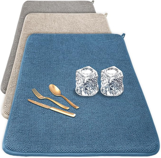 3 Pack XXL Dish Drying Mats,24×17" Absorbent Microfiber Dishes Drainer Mats,Large Size Pads for Kitchen Counter,Coffee,Rack,Under Sink(Beige,Blue,Gray) by Ysanciuu