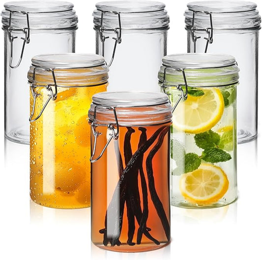 ComSaf 16oz Pint Jars with Airtight Lids (Set of 6), Cylindrical Glass Canisters for Sourdough Starter, Overnight Oats, & Pantry Organization, 500ml Hermetic Jars for Fermenting, Coffee & Spices by ComSaf