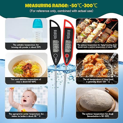 Copkim 6 Set Waterproof Food Thermometer for Water, Liquid, Candle and Cooking Digital Meat Thermometer with Long Probe Instant Read for Kitchen BBQ Grill Candy (Black,Red)