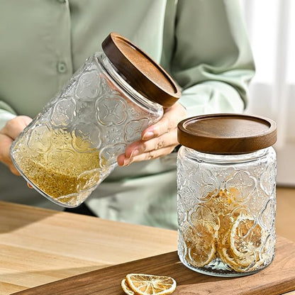 Adodeen 32oz Vintage Glass Jar With Lid, Glass Storage Containers, Airtight Kitchen Storage Containers For Sugar, Coffee, Tea, Spice, Flour, Candy Cookie, Pasta, Cereal, Cute Decorative Jars - Image 5