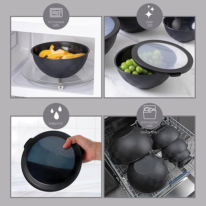 COOK WITH COLOR Mixing Bowls with Lids - 12 Piece Plastic Nesting Bowls Set includes 6 Prep Bowls and 6 Lids, Microwave Safe Mixing Bowl Set, Black Rhombus - Image 5