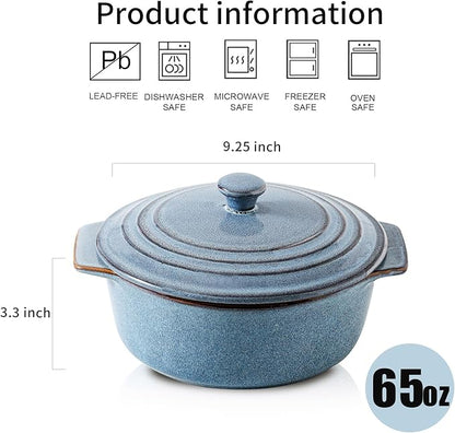 HVH Ceramic Casserole Dish with Lid Oven Safe, 2 Quart Round Casseroles Dish Set, 9 Inches Round Baking Dish with Lid Oven Safe, Deep Casserole Dishes for Oven with Lids for Dinner Party (Wabi sabi) - Image 4