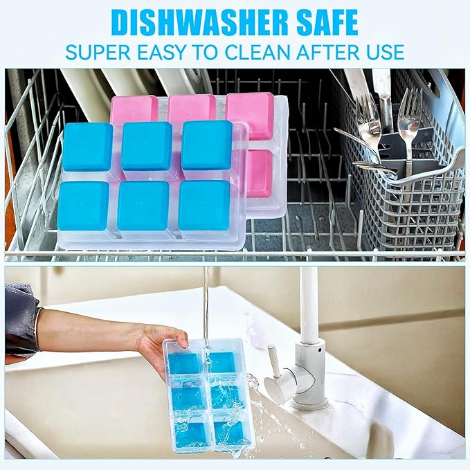Ice Cube Trays 2 Pack, JRISBO Large Silicone Ice Cube Molds with Leak-Proof Lid, TPE Frame & Easy Release Bottom, Stackable Freezer Ice Trays for Whiskey, Cocktails, Soup, BPA Free (Blue)