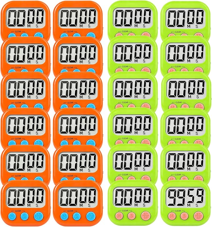 24 Pack Digital Kitchen Timer Small Classroom Timers for Kids Teachers (Orange&Green) by VOULOIR