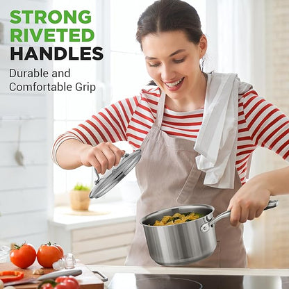 NutriChef 2-Quart Stainless Steel Saucepan - 18/8 Food Grade Heavy Duty Cookware, Sauce Pot, Stew Pot, Simmering Pot Kitchenware w/See Through Lid, Dishwasher Safe, For Induction Gas Ceramic Cooktops