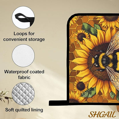 Sunflower Bee Oven Mitts and Heat Resistant Pads - Heat Resistant Gloves Potholder Set of 4 for Cooking, BBQ, Gifts for Women