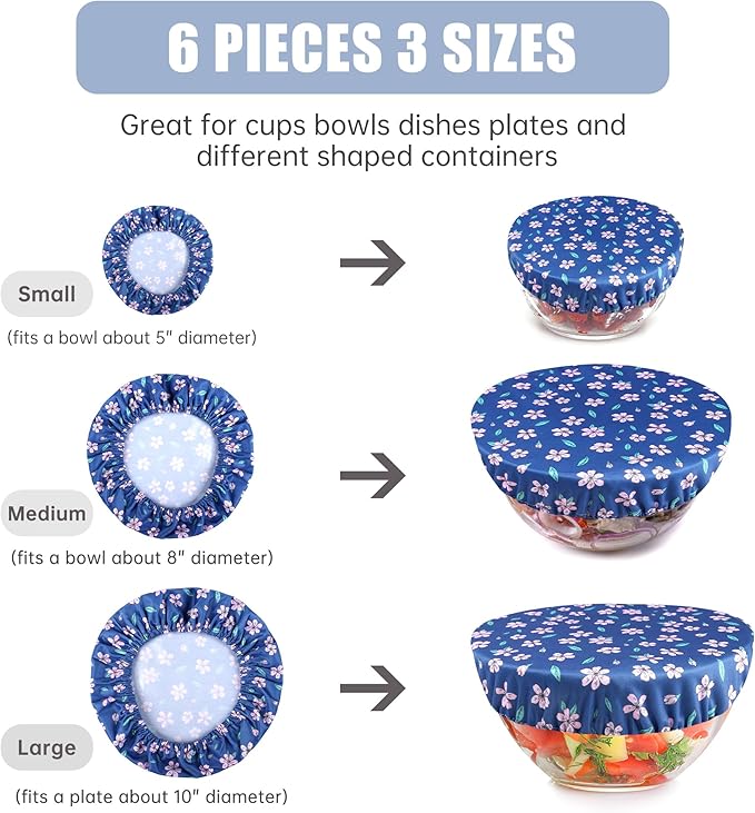 wegreeco Elastic Reusable Bowl Covers for Bread Proofing, Fabric Cloth Sourdough Bowl Covers for Proofing - Set of 6, Chrysanthemum