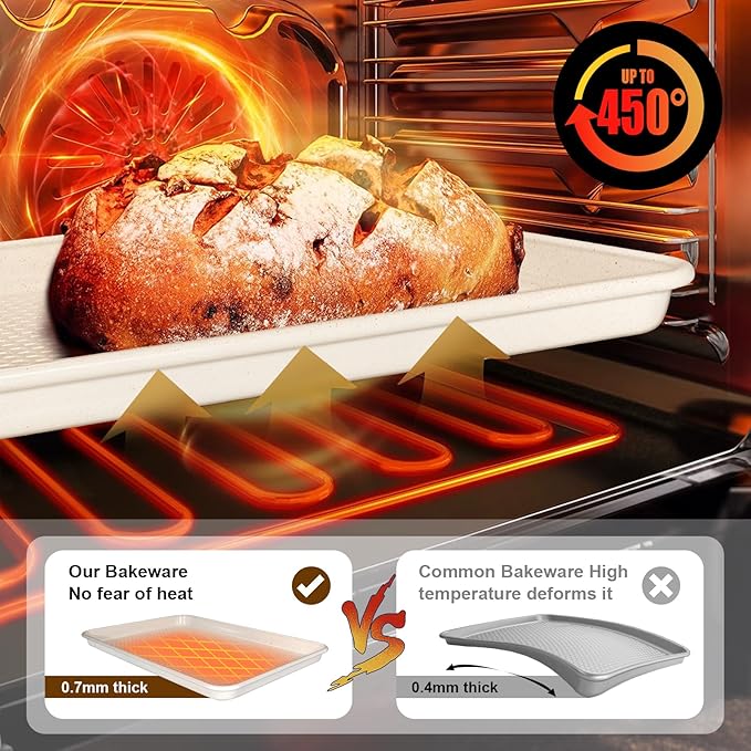 Wildone Baking Sheet Pan Set, Honeycomb Embossed Nonstick Baking Sheet 15x10 In, Thicker Carbon Steel Cookie Sheet, Even Heating Jelly Roll Pan, White, 2 Pack - Image 5