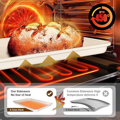Wildone 2 Pack Half Sheet Baking Pans, Honeycomb Embossed Nonstick Baking Sheet 17.5x12 In, Thicker Carbon Steel Cookie Sheet, Even Heating & Warp Resistant, White - Image 5
