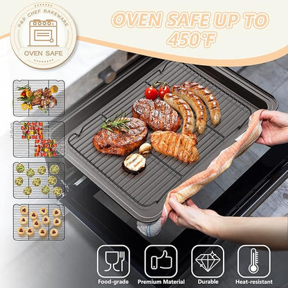 P&P CHEF Cooling Baking Rack Pack of 2, 16.6" x 11.5", Stainless Steel Cooling Racks for Cooking Baking Roasting Grilling Drying, Dense Wires & Smooth Edge, Easy to Clean, Black