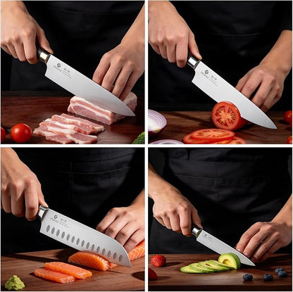 imarku 3 Pieces Knife Set, Japanese High Carbon Stainless Steel Chef Knife Set, Professional Chef Knives with Ergonomic Pakkawood Handle, Ultra Sharp Cooking Knives for Kitchen & Home Cooking - Image 4