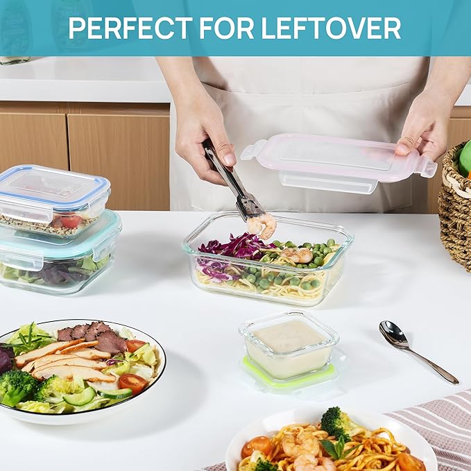 Vtopmart 8 Pack Glass Food Storage Containers with Airtight Lids, Glass Meal Prep Containers, Lunch Containers for Microwave, Oven, Freezer and Dishwasher, BPA Free - Image 4