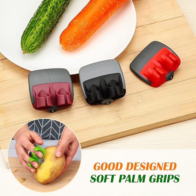 Mudder 4 Pieces Finger Grip Vegetable Fruit Peelers for Kitchen Palm Carrot Potato Peeler with Comfortable Rubber Finger Grip Veggie Peel Tools for Pumpkin Apple Cucumber Kiwi - Image 5