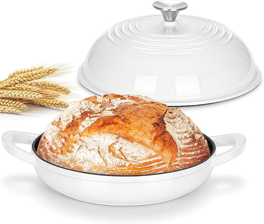 Bread Dutch Oven for Sourdough Baking (5.5 QT), Joyfair Enameled Cast Iron Dutch Oven Pot with Lid, Sourdough Bread Pan with Heavy Duty Dual Handles, Non-Stick & Even Heat, Oven-safe up to 500°F White by Joyfair