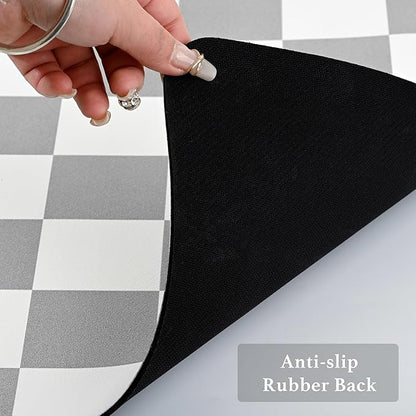 Ohocut Checkered Dish Drying Mat for Kitchen Counter, Coffee Bar Station Accessories, Retro Cute Aesthetic Modern Absorbent Drainer Mat Kitchen Drying Mat Easy Clean, Grey 12" x 19" - Image 7