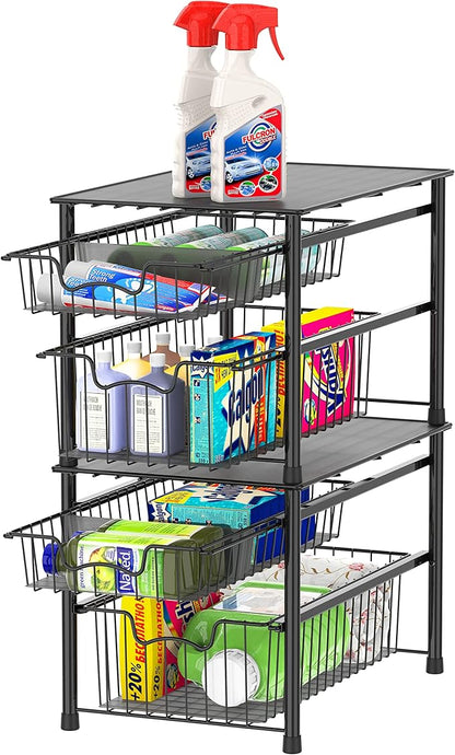 Simple Houseware Stackable Sliding Basket Organizer Drawer, Black, 2-Tier