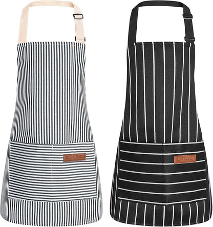 2 Pack Stripes Kids Apron, Kids Cooking Aprons with 2 Pockets, Cute Aprons for Cooking for Boys and Girls