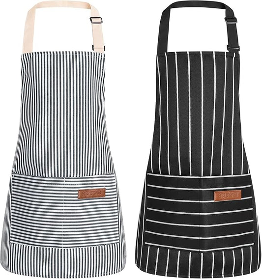 2 Pack Stripes Kids Apron, Kids Cooking Aprons with 2 Pockets, Cute Aprons for Cooking for Boys and Girls