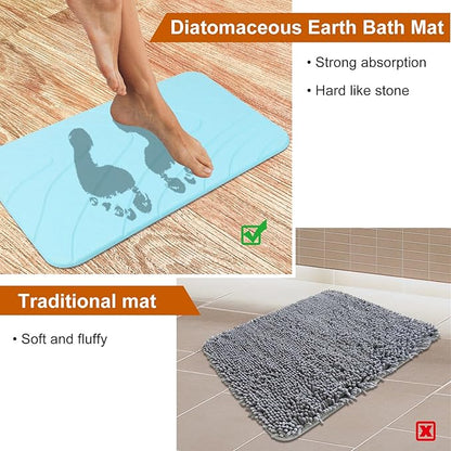 2 Pack Diatomaceous Earth Shower Mat, Stone Bath Mat, Nonslip Super Absorbent Fast-Drying Hard Bath Mat for Bathroom Shower Floor, 23.62 x 15.35 inch, Blue-Green