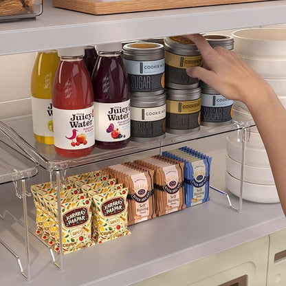 STARLATTA 2 Pcs Cabinet Organizer Shelf, Stackable Kitchen Counter Shelves, Spice Rack,Countertop Organizers, Clear Plastic Storage Shelves Rack for Makeup,Bathroom,Cupboard,Desk,Pantry Organization - Image 6