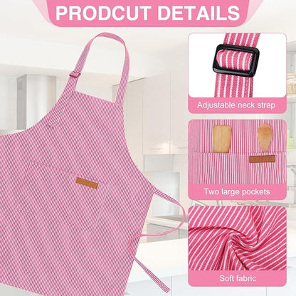 2 Pack Stripes Kids Apron, Kids Cooking Aprons with 2 Pockets, Cute Aprons for Cooking for Boys and Girls