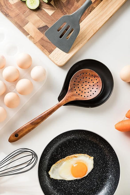 LAUCHUH Spoon Rest, 5 inches Cooking Spoon Holder for Stove Top Large Spatula Holder for Countertop, Mother's Day, Cooking Utensils, Ladles, Tongs, Heat-Resistant, Set of 2, Black