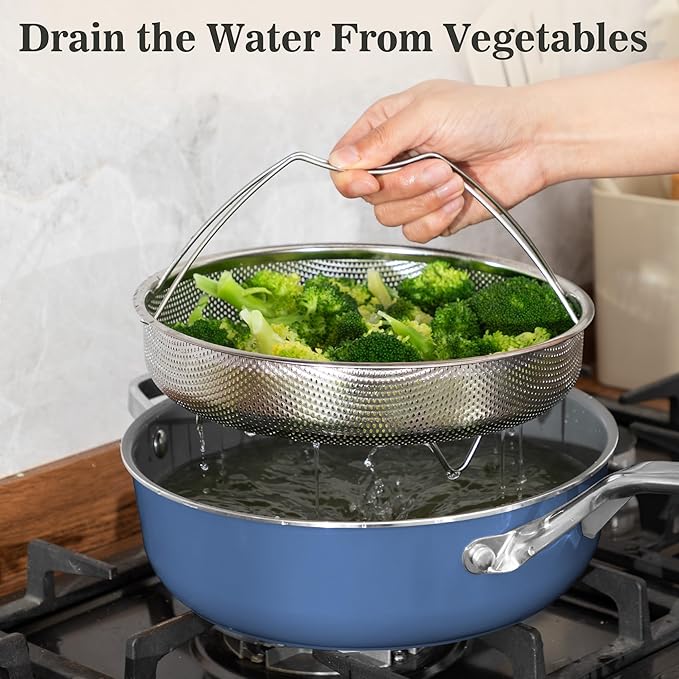 10-Inch Ceramic Non-Stick Cookware Set, 8-in-1 Multifunctional Cookware, Interior & Exterior Ceramic Coating, PFAS/PTFE/PFOA-Free, Compatible with All Stovetops， Oven-Safe up to 450°F