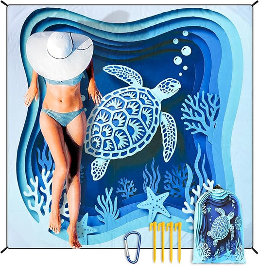 HIHOHO Beach Blanket Waterproof Sandproof Extra Large Beach Mat 79" X 83"/120"x108"for 1-8 Adults Quick Drying Durable Outdoor Picnic Mat for Beach Travel Camping Hiking