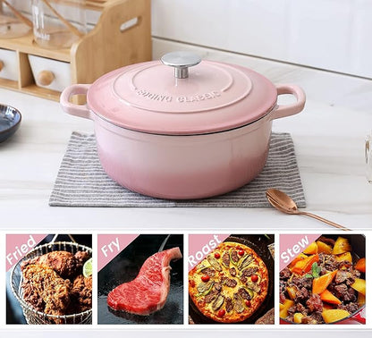 EDGING CASTING Enameled Cast Iron Covered 5.5 Quart Dutch Oven with Dual Handle, Dutch Ovens with Lid for Bread Baking, Pink - Image 6
