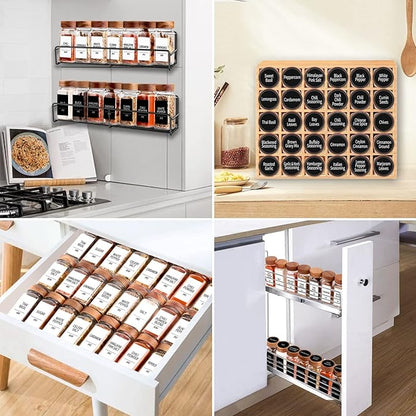 Churboro 48 Spice Jars with 547 Labels and Shaker Lids - Glass - 4 Oz Square Containers with Acacia Wood Lids, Chalk Pen, Funnel Seasoning Jars for Spice Rack, Cabinet, or Drawer - Image 4