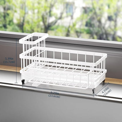 Consumest Sponge Holder for Kitchen Sink - Auto Draining Sink Caddy Organizer with Detachable Rack, High Brush Holder, Kitchen Countertop Storage Accessories, White - Image 6