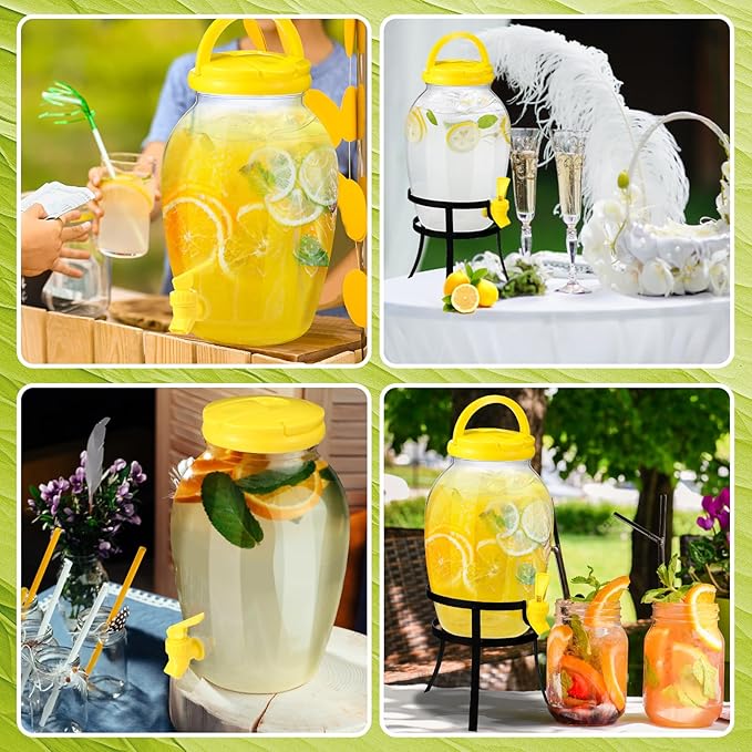 Havawish 2 Pack Drink Beverage Dispenser with Stand for Parties 1.16 Gallon Plastic Water Lemonade Juice Dispenser with Spigot and Lid for Countertop Weddings (Yellow)