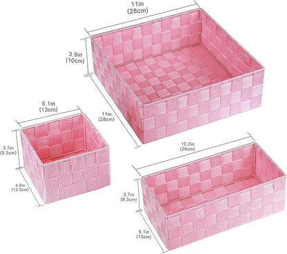 Posprica Woven Storage Baskets for Organizing, Small Baskets Cube Bin Container Tote Organizer Divider for Drawer, Closet, Shelf, Dresser, Set of 4(Pink) - Image 3
