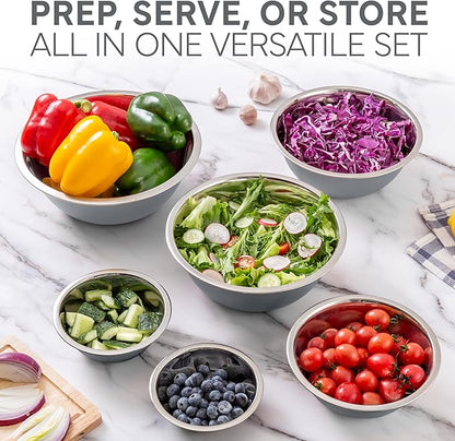 COOK WITH COLOR Stainless Steel Mixing Bowls Set - Nesting Bowls, 6 Pieces, Grey - Image 3