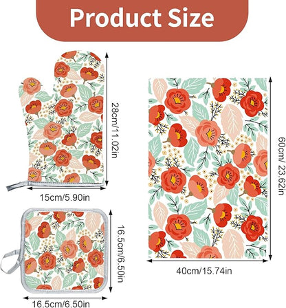 3 Pcs Kitchen Stuff, Kitchen Oven Mitts and Pot Holders Sets with Microfiber Wild Floral Kitchen Towels, Kitchen Accessories,Gifts for Women