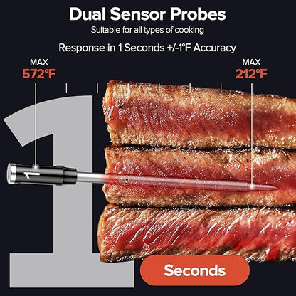 Smart Wireless Meat Thermometer with Dual Probes, Bluetooth & WiFi Combo, Remote Monitoring & Smart Alerts for BBQ, Grill, Smoker, Oven, Air Fryer