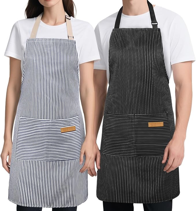 Cardkiss 2 Pack Kitchen Cooking Aprons, Soft Aprons for Women Men with 2 Pockets Chef Apron with Adjustable Neck Strap and Long Tie by Cardkiss