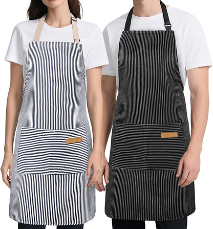 Cardkiss 2 Pack Kitchen Cooking Aprons, Soft Aprons for Women Men with 2 Pockets Chef Apron with Adjustable Neck Strap and Long Tie by Cardkiss