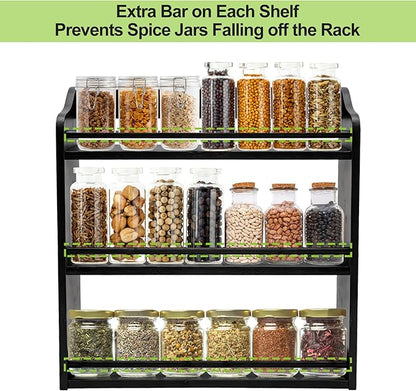 3 Tier Bamboo Spice Rack,Seasoning Jars Rack Shelf Spice Organizer for Kitchen Counter or Wall Mounting (Black) - Image 6