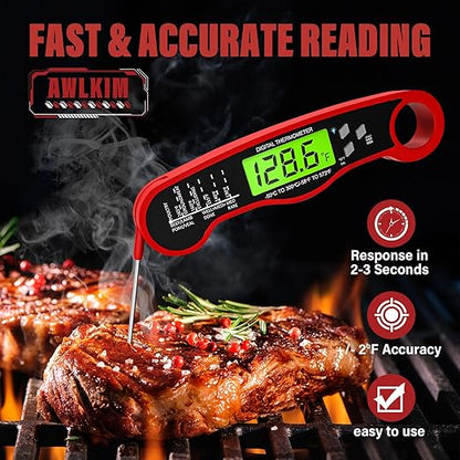 AWLKIM Digital Meat Thermometer for Cooking - IP67 Waterproof Kitchen Thermometer with Backlight and Hold, Fast Instant Read Thermometer, Candy Making, Outside Grill, Stocking Stuffers for Men-2 Pack - Image 2