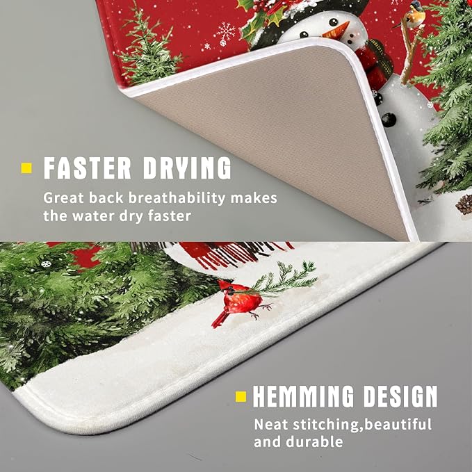 Christmas Dish Drying Mat for Kitchen Counter Snowman Green Christmas Tree Microfiber Absorbent Dish Draining Reusable Washable Foldable 16"x18" - Image 3
