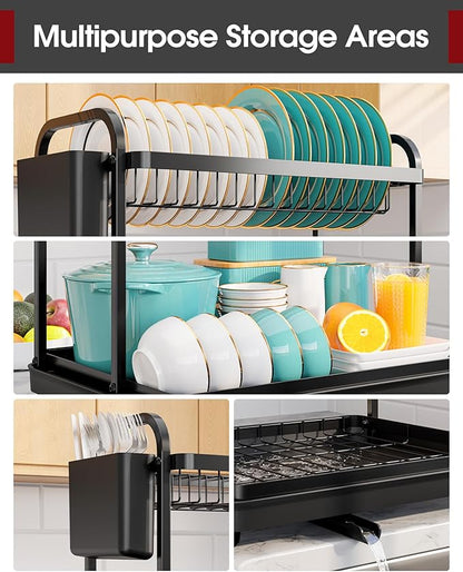 Sakugi 2-Tier Dish Drying Rack - Stainless Steel Dish Rack with Cutlery & Utensil Holders for Kitchen Counter, Sink Organization and Storage for Small Family, 15" W x 11.4" L x 15" H, Black - Image 3