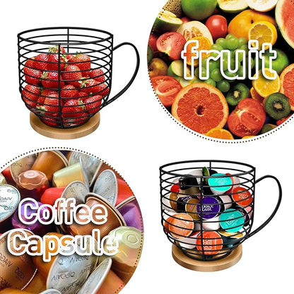 BYTEAIDREX Coffee Pod Holders for Counter - K Cup Holders for Counter - Coffee Pods Storage Organizer - Bar Accessories - Large Capacity Black Wire Kup Storage with Wooden Base. - Image 7