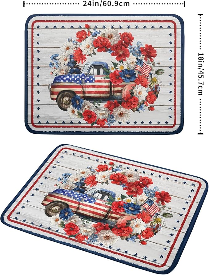 Patriotic Truck Dish Drying Pad 4th of July Drying Mat for Kitchen Counter Coffee Bar Sinks 18 X 24 Inch - Image 2