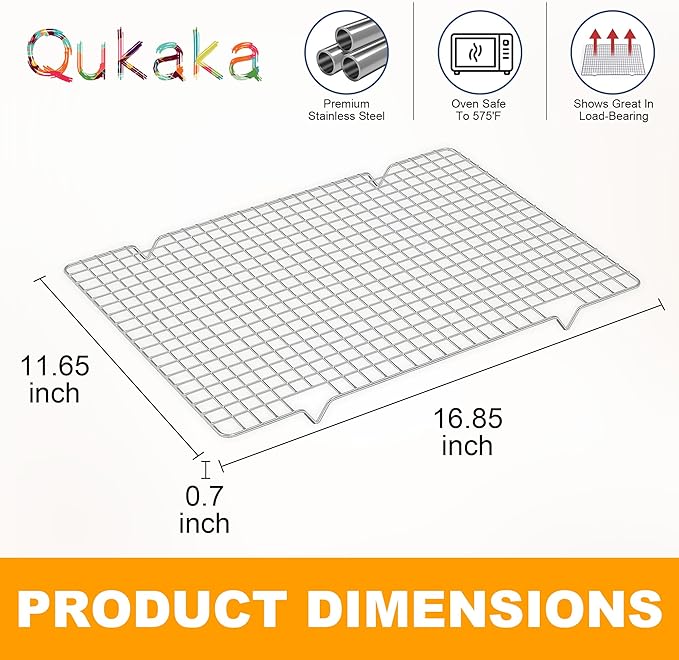 2PCS Cooling Racks for Cooking and Baking -11.65''x16.85''Heavy Duty Stainless Steel Wire Rack for Baking, Grilling, Roasting - Oven & Dishwasher Safe - Fits Half Sheet Pan（Silver） - Image 6